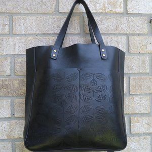 Orla Kiely black Leather Tote Bag .